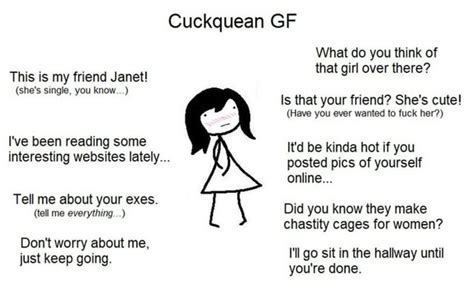 A cuckquean is a girl who gets off on her man having sex with other girls but there are several different types. . R cuckquean